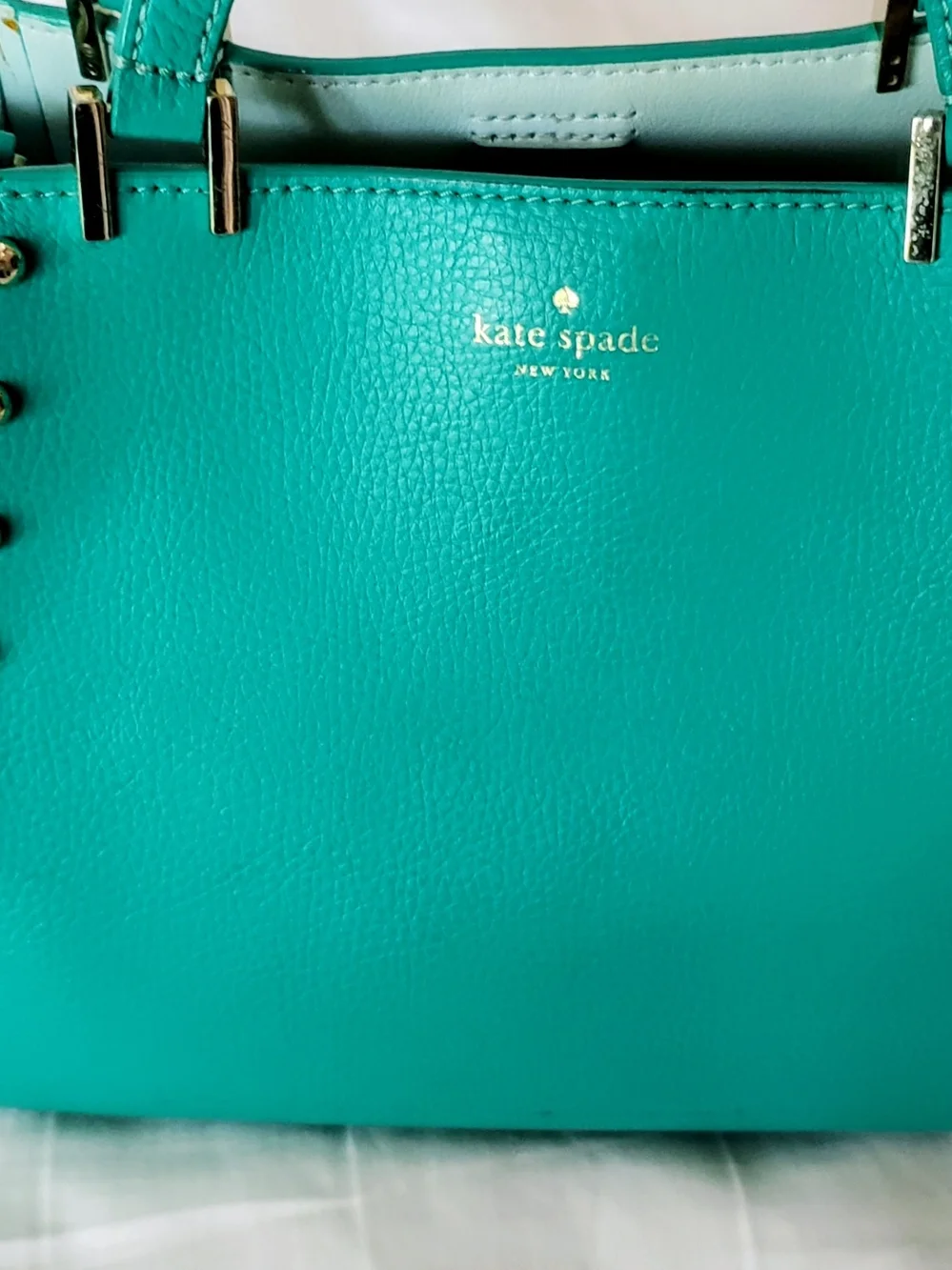 kate spade turquoise pebbled leather satchel with gold hardware